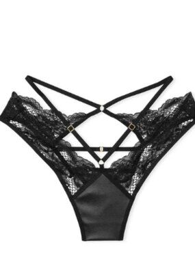Victoria's Secret Very Sexy Black Overt Cheeky Fishnet Lace Panty L - NWT